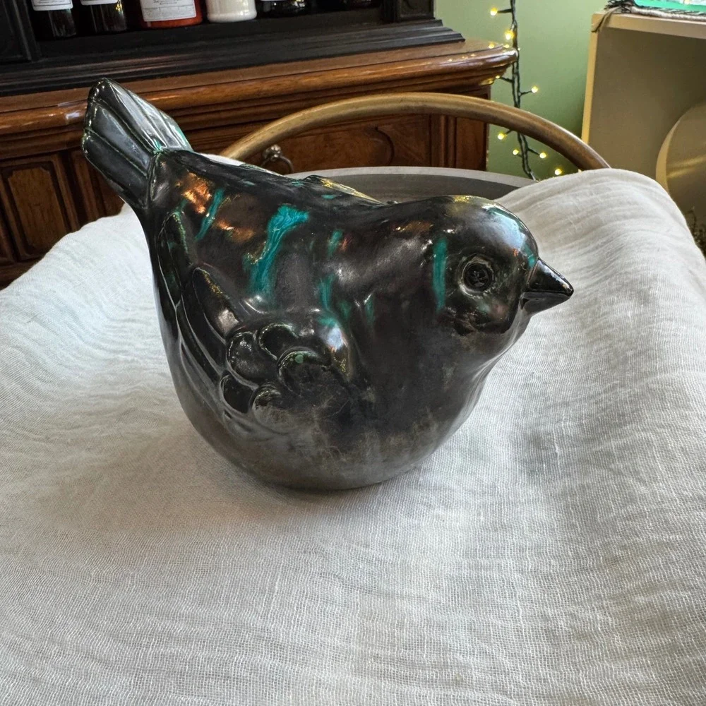 Decorative Ceramic Bird Figurine Teal Glaze Vintage Style Home Decor‎ Accent